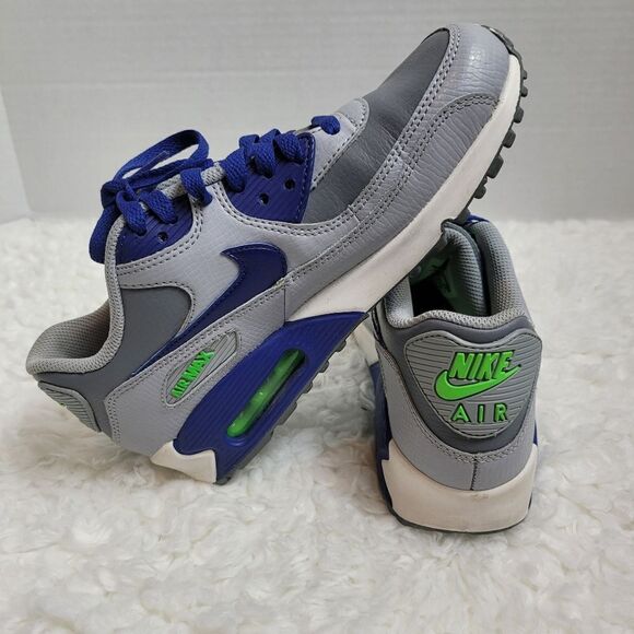 Nike Air Max 90 Boy Shoes Size 5.5 Cool Grey Royal Blue Youth - Picture 5 of 10
